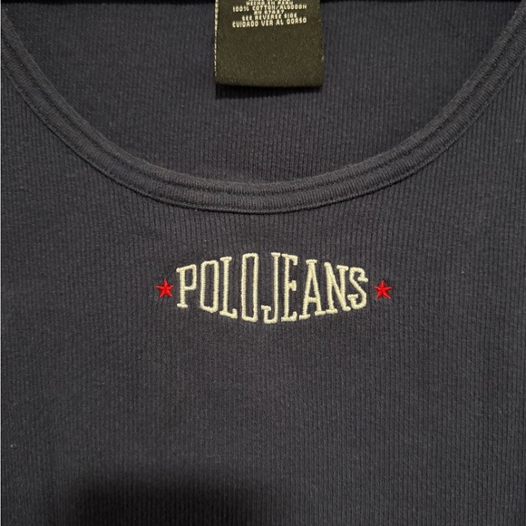 Polo Jeans Co. Vintage Navy Ribbed Cropped Tank Top Size XL July 4 Preppy Y2K - Picture 3 of 5